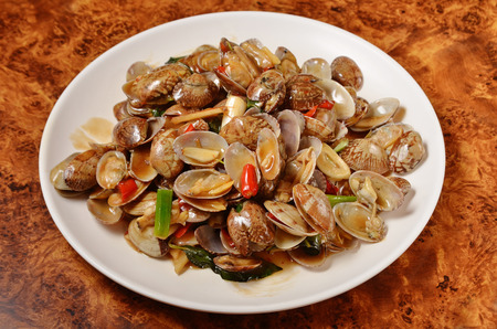 Delicious Taiwan39s seafood Fried clams with basilの写真素材