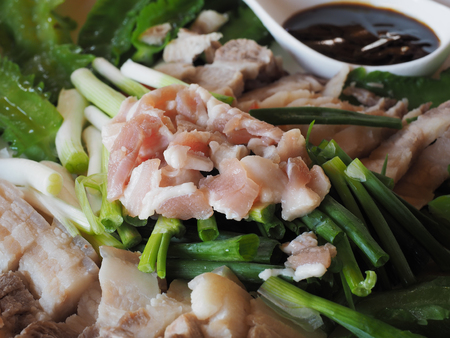 Taiwanese aboriginal pork dishes - pork with vegetables and soy sauceの写真素材