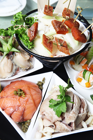 Close up to appetizing cold platterの写真素材