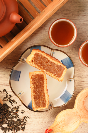 Close up sliced ??pineapple moon cakeの写真素材