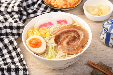 Japanese Ramen noodles in salt flavoured soupの写真素材