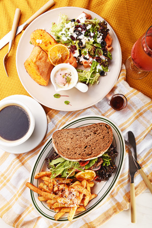 Delicious breakfast served for twoの写真素材