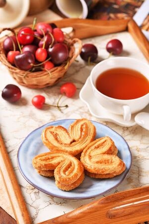 Butterfly cookies on the plateの写真素材