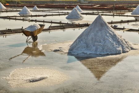 Dried salt at salt pan ready for harvesting in Tainan, Taiwan Salt pans in Tainan, Taiwanの写真素材
