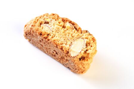Classic Italian biscotti with almonds on white background.の写真素材