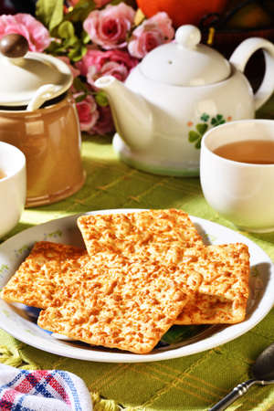 Baked corn cookies on wooden table
