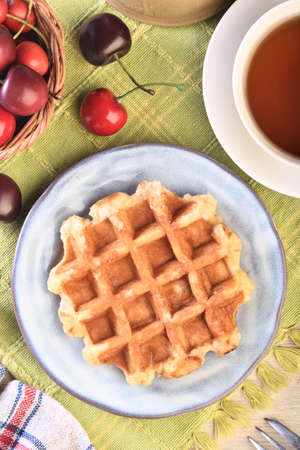 Traditional belgian waffles on the plate