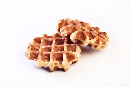 Belgian waffles isolated on white backgroundの写真素材