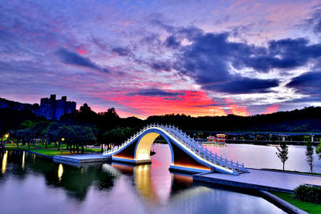 Morning dawn light in Dahu Park, Taipei Cityの写真素材