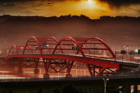 Kuan Du Bridge in the sunsetの写真素材