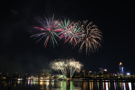 Dadaocheng fireworks show on the riverside at nightの写真素材