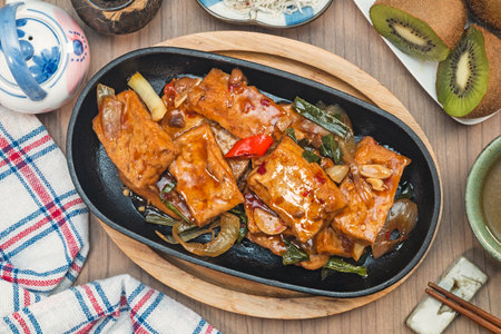 Hotplate tofu with scallion - A Popular Taiwan foodの写真素材