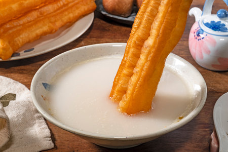 Taiwanese traditional snacks, almond drink and fried dough sticks