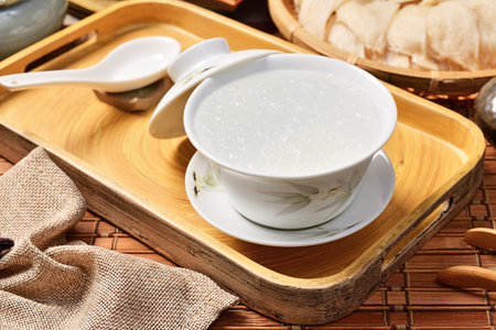 Chinese traditional medical products bird's nest soup on white bowl