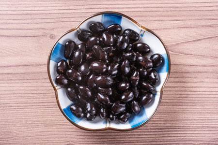 Sweet simmered black beans in a plateの写真素材
