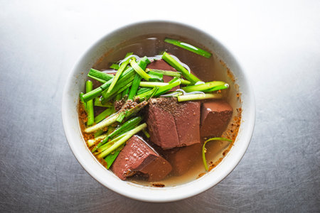 Pork blood jelly soup is a popular street food in Taiwanの写真素材