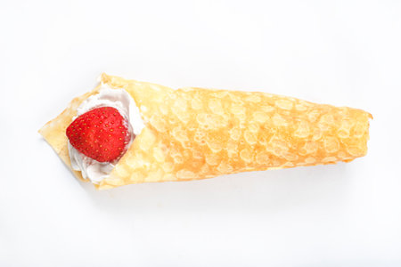 Strawberry crepe isolated on white background, top viewの写真素材