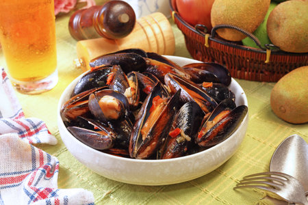 Mussels in cream cheese sauce and garlic.の写真素材