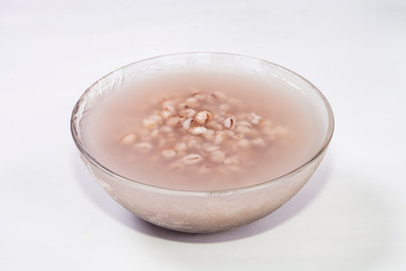 Job's tears soup in glass bowlの写真素材