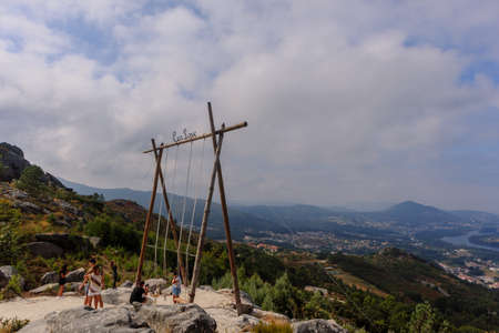 New swing of Vila Nova de Cerveira, with a beautiful view, in the north of Portugalのeditorial素材