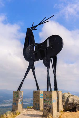 Iconic black metal deer located in Vila Nova de Cerveira, Viana do Casteloのeditorial素材