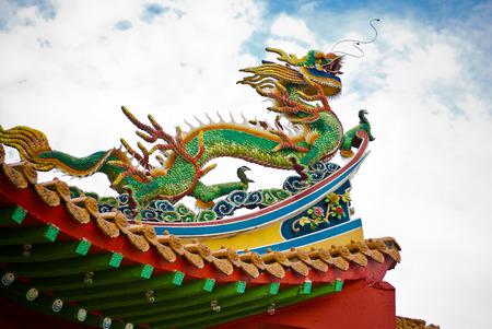 Dragon on top of temple roof - Traditional Chinese temple roof top