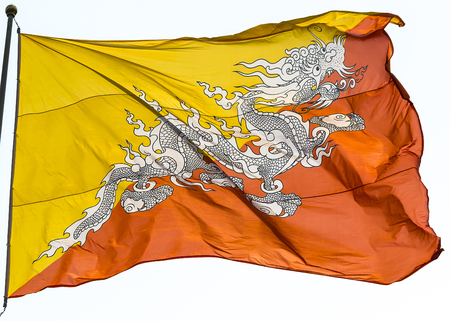 The waving Bhutan national flagの写真素材