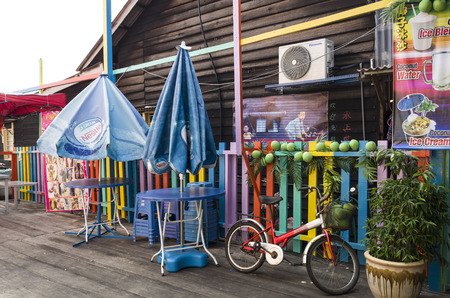 The Penang culture heritage of lifestyle and environment at the Lim Jetty, Penang, Malaysia. Chew Jetty is one of the old Chinese waterfront settlement in Penang.のeditorial素材