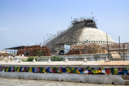 The Great Boudha Stupa under repair and renovation after major earthquake in 2015, Kathmandu, Nepalのeditorial素材