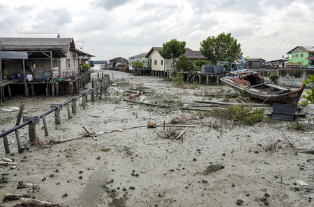 An authentic Chinese fishing village at Kampung Bagan Sungai Lima, Malaysiaのeditorial素材