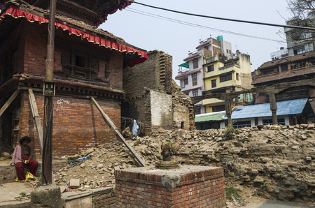 Damages of street and building in Bhaktapur, Nepal after major earthquake in 2015.のeditorial素材