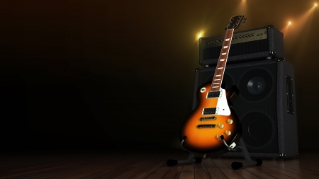 Electric guitar with amplifierの写真素材