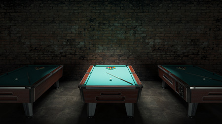 pool table with brick wall
