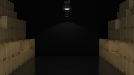 Boxes in empty room 3Dの写真素材