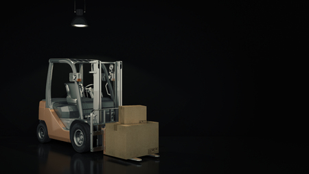Forklift truck or storage in warehouse loading cardboard boxes. 3dの写真素材