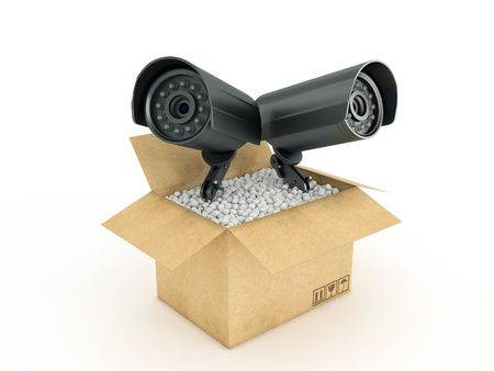 Surveillance Camera in cardboard boxの写真素材