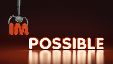 Transformed word impossible into possible. Motivation philosophy concept.Concepts of problem solving, Overcoming challenges and success.の写真素材