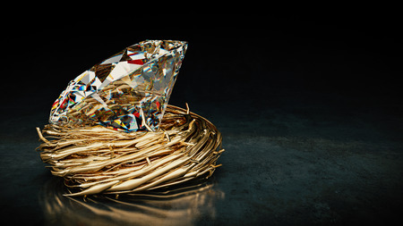 One big diamond in nest. 3D renderingの写真素材
