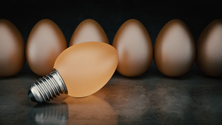 Funny and crazy egg looking like electric bulb. 3d renderingの写真素材