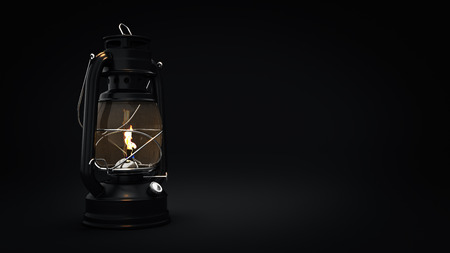 Burning kerosene lamp background, lighting concept. 3d renderingの写真素材