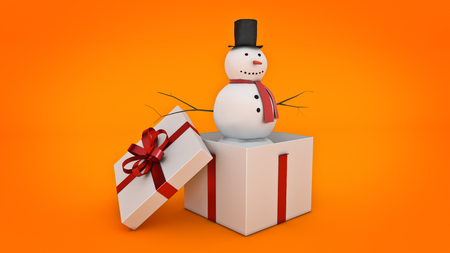 snowman in a white gift box. Gift box concept. 3D renderingの写真素材