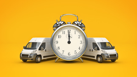 Clock and White Truck-Fast shipping. 3D renderingの写真素材
