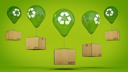 Recycle sign On Green Glossy Balloon and cardboardの写真素材