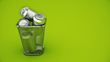 Recycling concept: drink cans in the trash bin. 3d renderingの写真素材