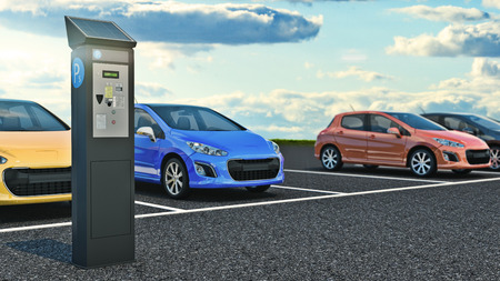 cars in parking lot. 3d renderingの写真素材