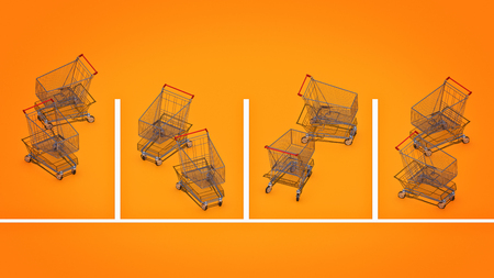 Shopping cart in parking. 3d renderingの写真素材