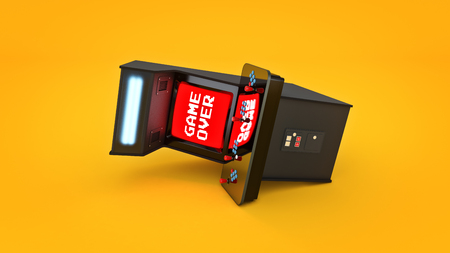 Vintage arcade game machine concept game over. 3D renderingの写真素材