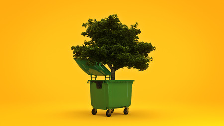 Garbage containers with treeの写真素材