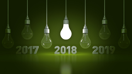 2018 New Year sign inside light bulbs. 3D renderingの写真素材