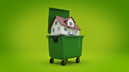 Garbage containers with home. 3d renderingの写真素材